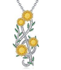 wholesale 925 Sterling Silver Two-Tone Sunflower Musical Notes Pendant Necklaces for Women- Rhodium Plated