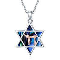 wholesale 925 Sterling Silver Abalone Shell Deer Star of David Pendant Necklace for Women- rhodium