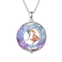 wholesale 925 Sterling Silver Round Ballet Dancer Crystal Pendant Necklace for Women- rhodium