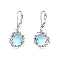 wholesale 925 Sterling Silver Blue Moonstone Floral Drop Earrings for Women- Rhodium Plated