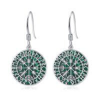 wholesale 925 Sterling Silver Green Enamel Viking Rune Dangle Earrings for Women- Sliver Plated