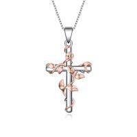 wholesale 925 Sterling Silver Infinity Tree Vine Cross Pendant Necklace for Women- Two Tone