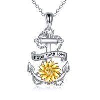 wholesale Sterling Silver Anchor Flower Necklace - Rhodium And Gold Plated- Rhodium And Gold Plated