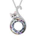 wholesale 925 Sterling Silver Multicolor Austrian Crystals Cat Pendant Necklace s for Women-0-10