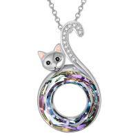 wholesale 925 Sterling Silver Multicolor Austrian Crystals Cat Pendant Necklace s for Women- Rhodium Plated