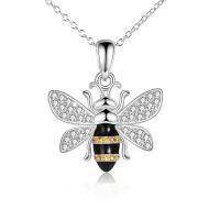 wholesale 925 Sterling Silver Honeybee Pendant Necklace with Cubic Zirconia and Citrine Accents for Women- Rhodium Plated