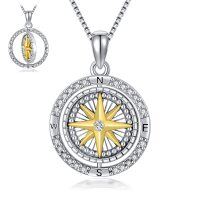 wholesale 925 Sterling Silver Compass Pendant Necklace with Cubic Zirconia Stones for Women's s- Rhodium And Gold Plated