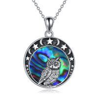 wholesale 925 Sterling Silver Round Abalone Shell Owl Pendant Necklace for Women- Rhodium Plated