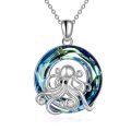 wholesale 925 Sterling Silver Blue CZ Octopus Pendant Necklace for Women Gifts-0-0