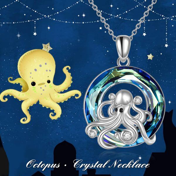 Sterling Silver Octopus Crystal Pendant Necklace-2