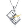 wholesale 925 Sterling Silver Book Pendant Necklace with Feather Charm - Literary Gifts for Readers and Writers-0-0