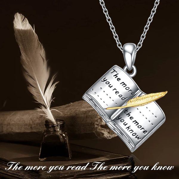 Sterling Silver Reading Book Pendant Necklaces-2