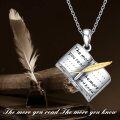 wholesale 925 Sterling Silver Book Pendant Necklace with Feather Charm - Literary Gifts for Readers and Writers-0-2