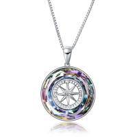 wholesale 925 Sterling Silver Rainbow Crystal Compass Pendant Necklace for Women- Rhodium Plated