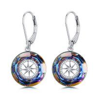 wholesale 925 Sterling Silver Rainbow Crystal Compass Dangle Drop Leverback Earrings Gift for Her- Rhodium Plated