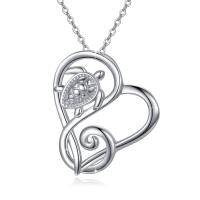 wholesale 925 Sterling Silver Turtle Heart Pendant Necklace for Women - Wholesale Jewelry- Sliver Plated