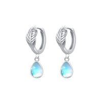 wholesale 925 Sterling Silver Teardrop Moonstone Huggie Hoop Earrings for Women- Sliver Plated