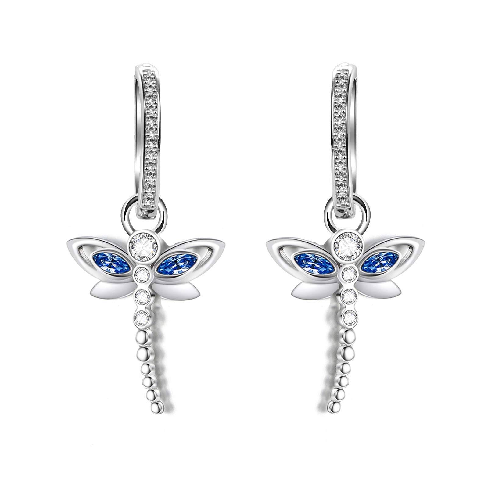 Sterling Silver Dragonfly Earrings - Rhodium Plated- Rhodium Plated