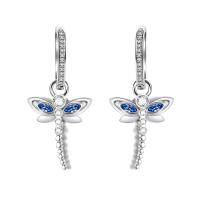 wholesale 925 Sterling Silver Blue Crystal Dragonfly Dangle Earrings for Women- Rhodium Plated