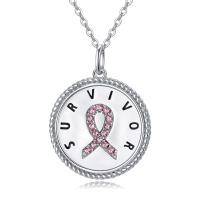 wholesale 925 Sterling Silver Pink Crystal Ribbon Survivor Pendant Necklace for Breast & Ovarian Cancer Awareness- Rhodium Plated