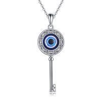 wholesale 925 Sterling Silver Blue Evil Eye Key Pendant Necklace for Women Girls- Rhodium Plated