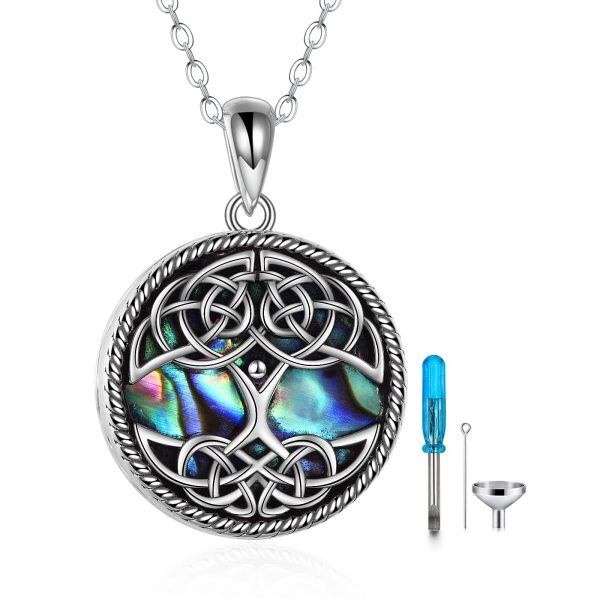 Sterling Silver Abalone Shell Tree of Life Urn Necklaces-0