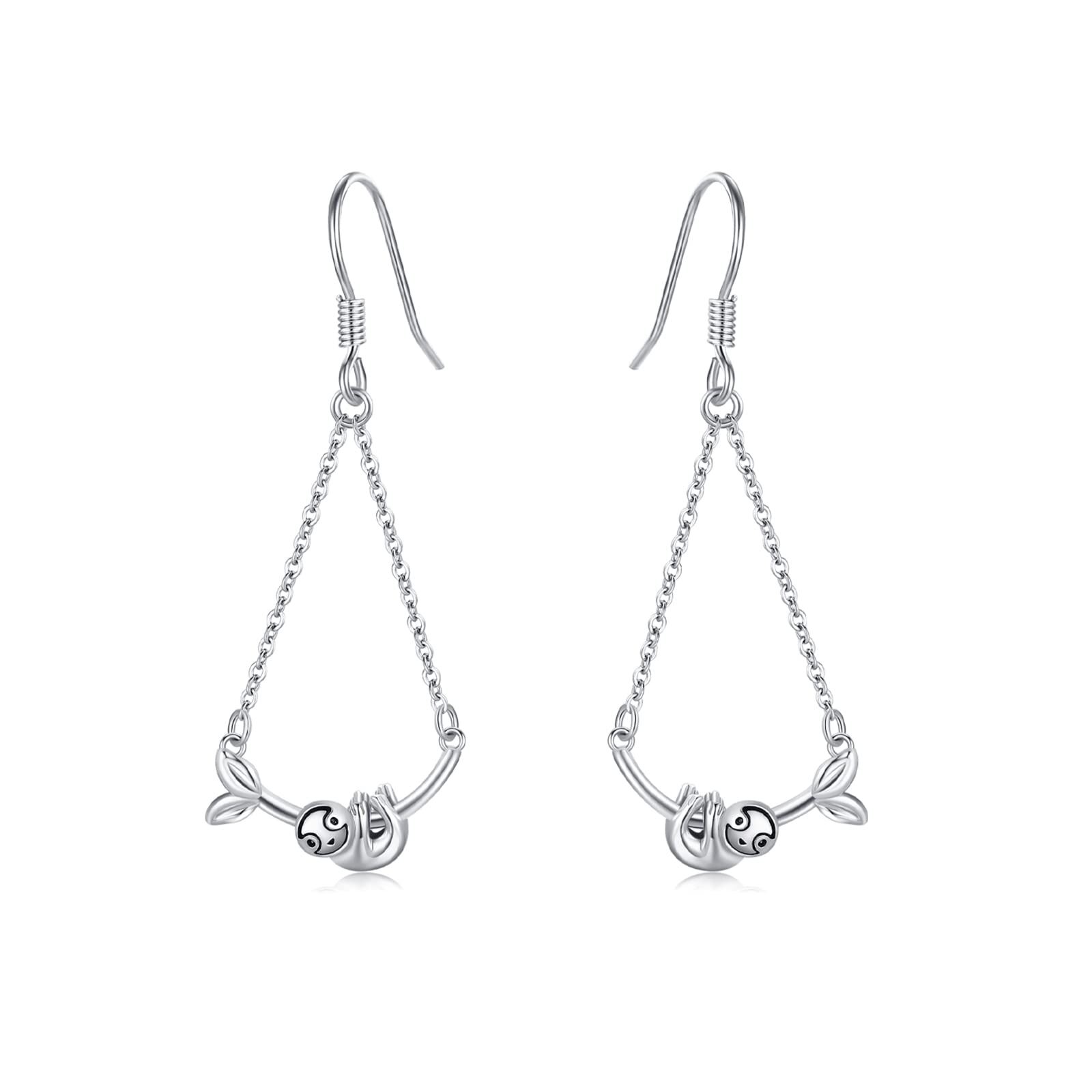 Sterling Silver Sloth Earrings - Rhodium Plated- Rhodium Plated