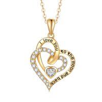 wholesale 14K Gold Wholesale I love you Double Heart Pendant Necklace for Women- Gold Plated