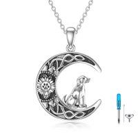 wholesale 925 Sterling Silver Crescent Moon & Dog Pet Memorial Keepsake Pendant with Chain and Funnel Set- Sliver Plated