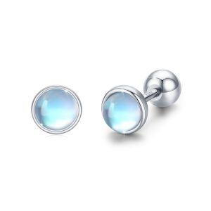 Sterling Silver Round Moonstone Stud Earrings-0