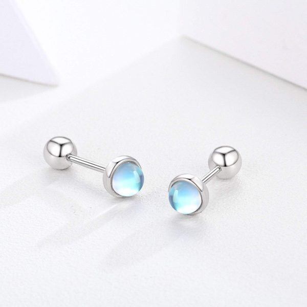 Sterling Silver Round Moonstone Stud Earrings-4