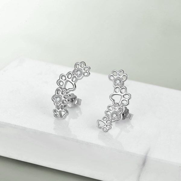 Sterling Silver Paw Print Ear Climbers-3