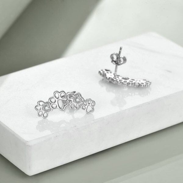 Sterling Silver Paw Print Ear Climbers-4