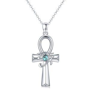 Sterling Silver Eye of Horus Pendant Necklaces With Turquoise-0