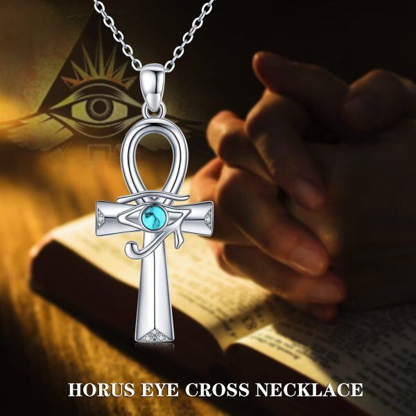 Sterling Silver Eye of Horus Pendant Necklaces With Turquoise-2