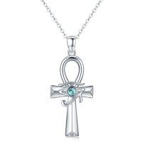 wholesale 925 Sterling Silver Turquoise Ankh Eye Pendant Necklace Egyptian Jewelry for Women and Men- Rhodium Plated
