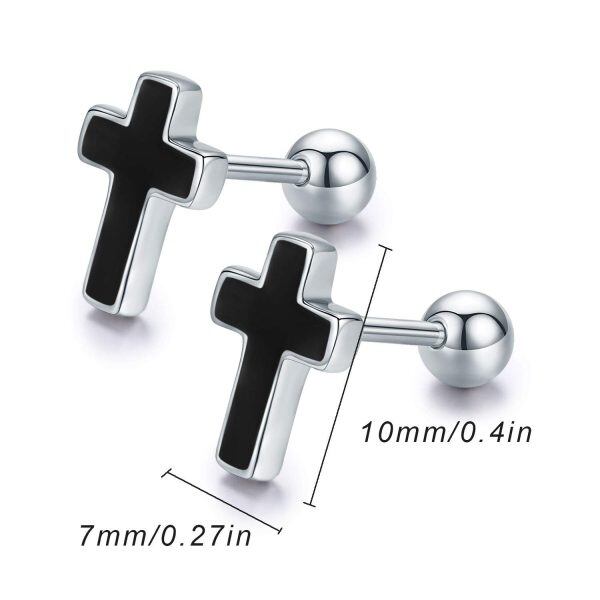 Sterling Silver Gothic Black Cross Stud Earrings-1