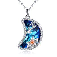 wholesale 925 Sterling Silver Blue Crystal Daffodil Pendant Necklace for Women- Rhodium Plated