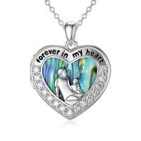wholesale 925 Sterling Silver Mother and Child Heart Pendant Necklaces with Abalone Shell Inlay for Women- Rhodium Plated