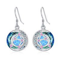 wholesale 925 Sterling Silver Blue Fire Opal Star & Moon Dangle Earrings for Women- Rhodium Plated