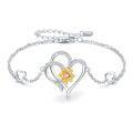 wholesale 925 Sterling Silver Heart-Shaped Flower Charm Bracelet for Women - Friendship  (Length: Adjustable)-0-0