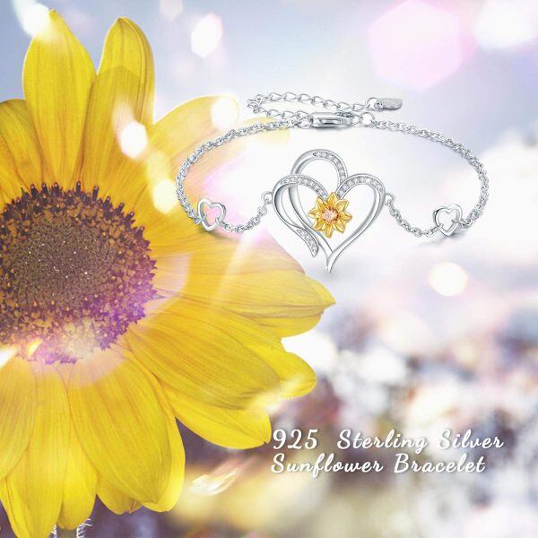 Sterling Silver Sunflower Chain Bracelets-4