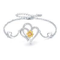 wholesale 925 Sterling Silver Heart-Shaped Flower Charm Bracelet for Women - Friendship  (Length: Adjustable)- Two Tone