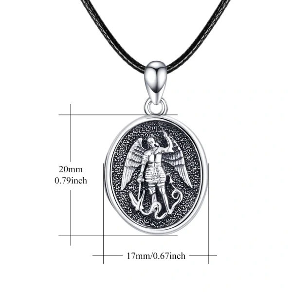 Sterling Silver Archangel Michael Photo Locket Necklace With Leather Cord-1