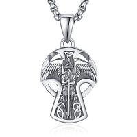 wholesale 925 Sterling Silver Saint Michael Pendant with Angel Wings and Sword Charm Necklace for Women & Men- Oxidized/Oxidised