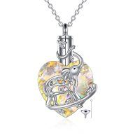wholesale 925 Sterling Silver Crystal Elephant Heart Keepsake Cremation Jewelry Urn Pendant Necklace with Funnel and Fill Tool 24 Chain- Sliver Plated