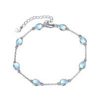 wholesale 925 Sterling Silver & Rainbow Moonstone Teardrop Charm Bracelet for Women- Sliver Plated