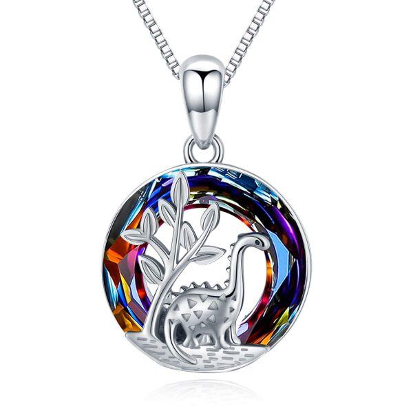 Sterling Silve Dinosaur Crystal Pendant Necklace -0