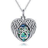 wholesale 925 Sterling Silver Paw Print Heart Wings Memorial Keepsake Pendant Necklace Mother's Day Gifts for Women- Rhodium Plated