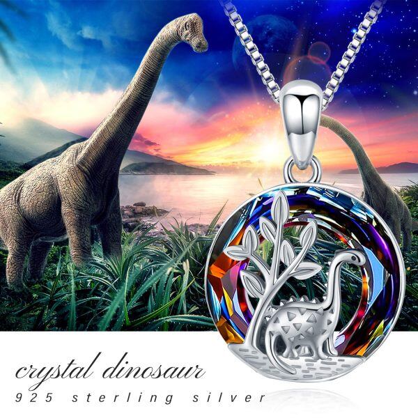 Sterling Silve Dinosaur Crystal Pendant Necklace -2